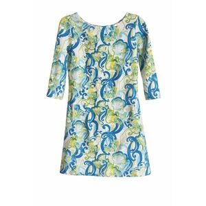 Lilly Pulitzer Charlene Dress S Blue Green Coastal Print Gold Buttons